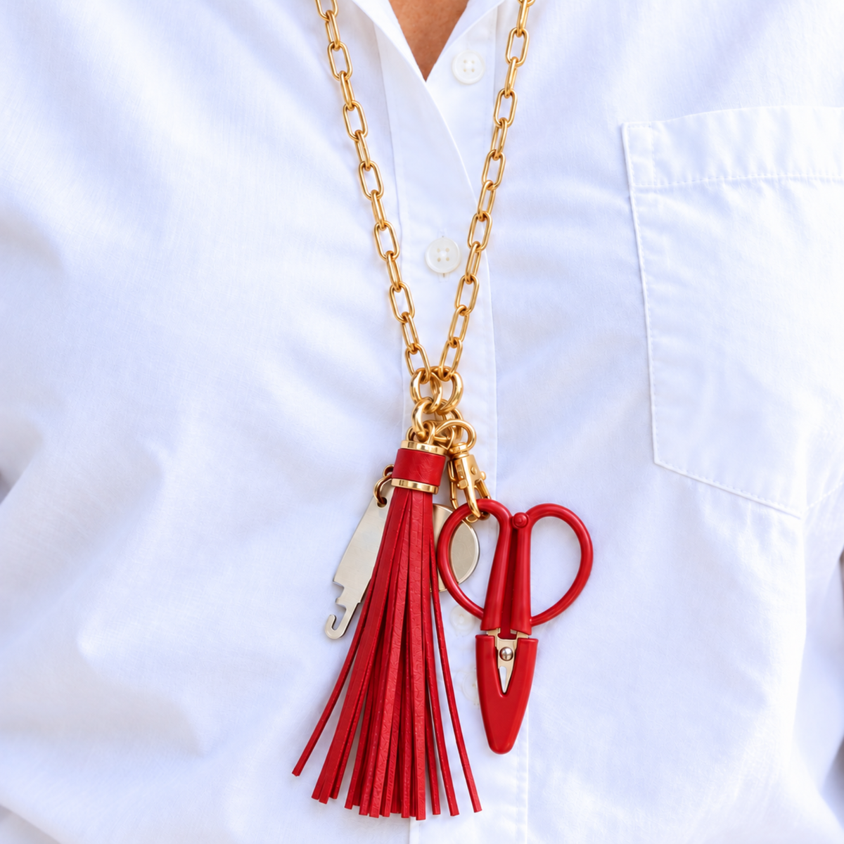 Stitch & Go™ Tassel Tool Necklace | Cherry Red