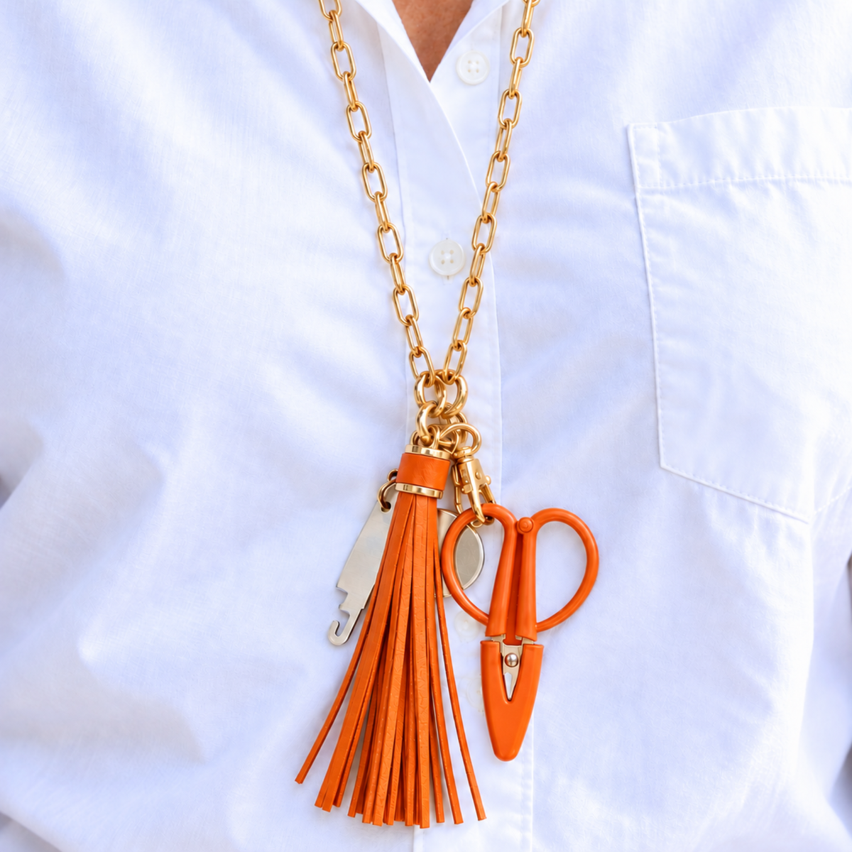 Stitch & Go™ Tassel Tool Necklace | Orange Crush